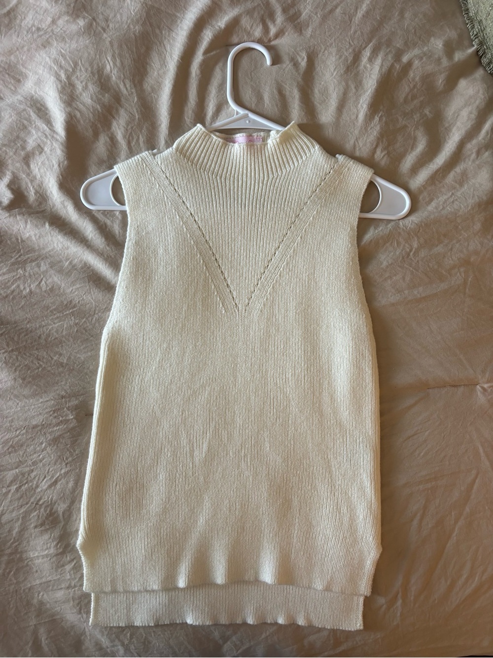 Pink Lily White Sleeveless Mock Neck Knit Top